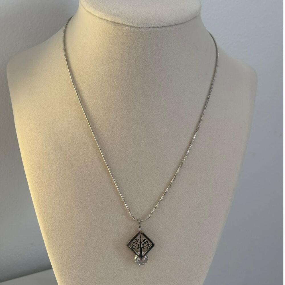 Tree of Life Necklace Silver Crystal Pendant Minimalist Spiritual Gift